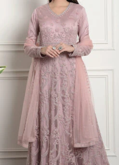 Pink Net Embroidered And Stones Gown Party Wear