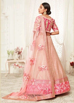 Pink Net Embroidered N Sequins Work Umbrella Lehenga Wedding Wear -C Bazaar Shop pink net embroidered n sequins work umbrella lehenga ghsaj42337706 b
