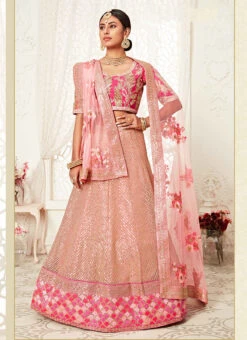 Pink Net Embroidered N Sequins Work Umbrella Lehenga Wedding Wear -C Bazaar Shop pink net embroidered n sequins work umbrella lehenga ghsaj42337706 u