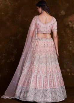 Pink Net Embroidered Stones Umbrella Lehenga Wedding Wear -C Bazaar Shop pink net embroidered stones umbrella lehenga ghska467275010 b