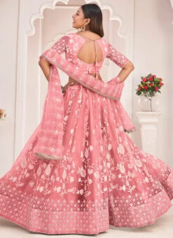 Pink Net Thread Embroidery Sequins Umbrella Lehenga Party Wear -C Bazaar Shop pink net thread embroidery sequins umbrella lehenga ghskl2112b b