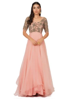 Pink Organza Embroidered Anarkali Suit Party Wear -C Bazaar Shop pink organza embroidered anarkali suit sldvc117 u