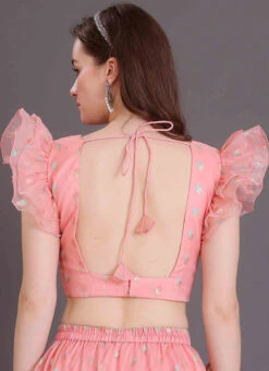 Pink Organza Jacquard Blouse Festive Wear 7 Pink Organza Jacquard Blouse Festive Wear -C Bazaar Shop pink organza jacquard blouse BLBS02309141 b