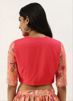 Pink Printed Rayon Jewel Neck Blouse Festive Wear -C Bazaar Shop pink printed rayon jewel neck blouse BLBS02305271 b