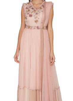 Pink Pure Georgette Thread N Sequins Work Anarkali Suit Party Wear