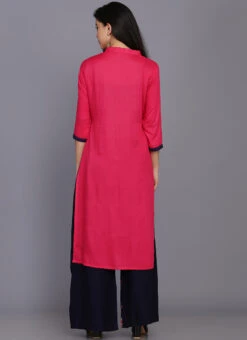 Pink Rayon Kurta Palazzo Suit Party Wear -C Bazaar Shop pink rayon kurta palazzo suit krskifh9900113 b