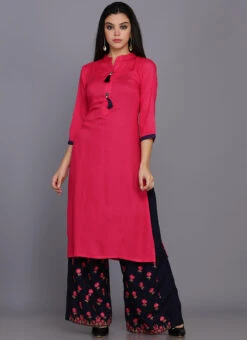 Pink Rayon Kurta Palazzo Suit Party Wear -C Bazaar Shop pink rayon kurta palazzo suit krskifh9900113 u