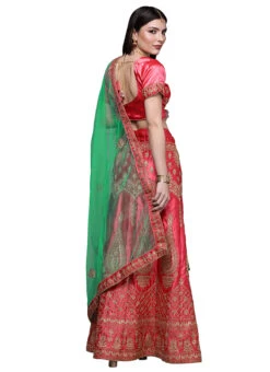 Pink Satin Silk Zari Embroidered A Line Lehenga Festive Wear -C Bazaar Shop pink satin silk zari embroidered a line lehenga ghsstsktemly7611 b
