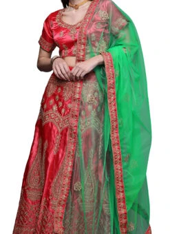 Pink Satin Silk Zari Embroidered A Line Lehenga Festive Wear