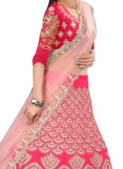 Pink Satin Zari Embroidery A Line Lehenga Party Wear