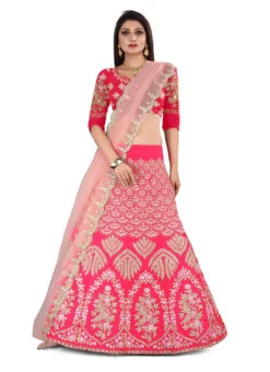 Pink Satin Zari Embroidery A Line Lehenga Party Wear -C Bazaar Shop pink satin zari embroidery a line lehenga ghsyenmt11 u