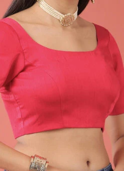 Pink Silk Solid Stitched Readymade Blouse Party Wear