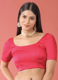 Pink Silk Solid Stitched Readymade Blouse Party Wear -C Bazaar Shop pink silk solid stitched readymade blouse blspfb237r u