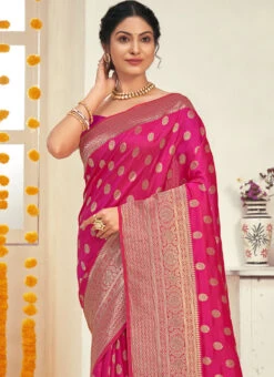 Pink Silk Zari Weaving Saree Festive Wear 7 Pink Silk Zari Weaving Saree Festive Wear -C Bazaar Shop pink silk zari weaving saree sassgrtm3448 b