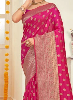 Pink Silk Zari Weaving Saree Festive Wear