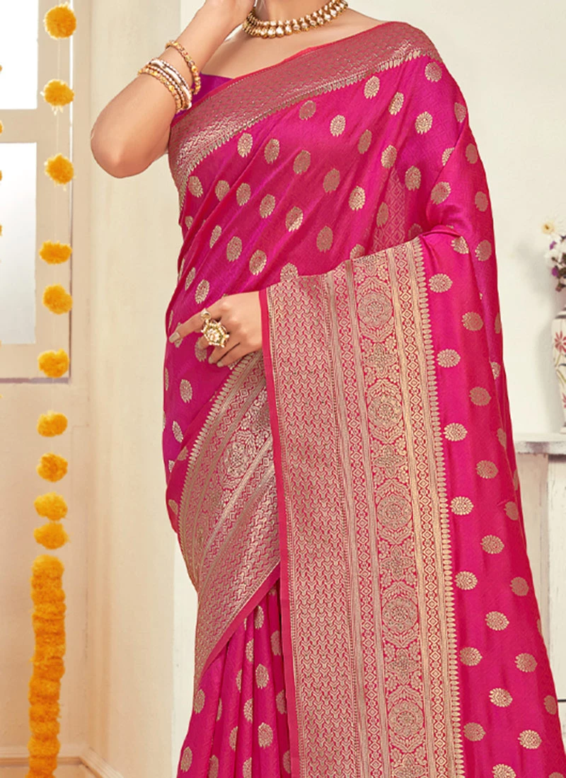 Pink Silk Zari Weaving Saree Festive Wear 1 Pink Silk Zari Weaving Saree Festive Wear
