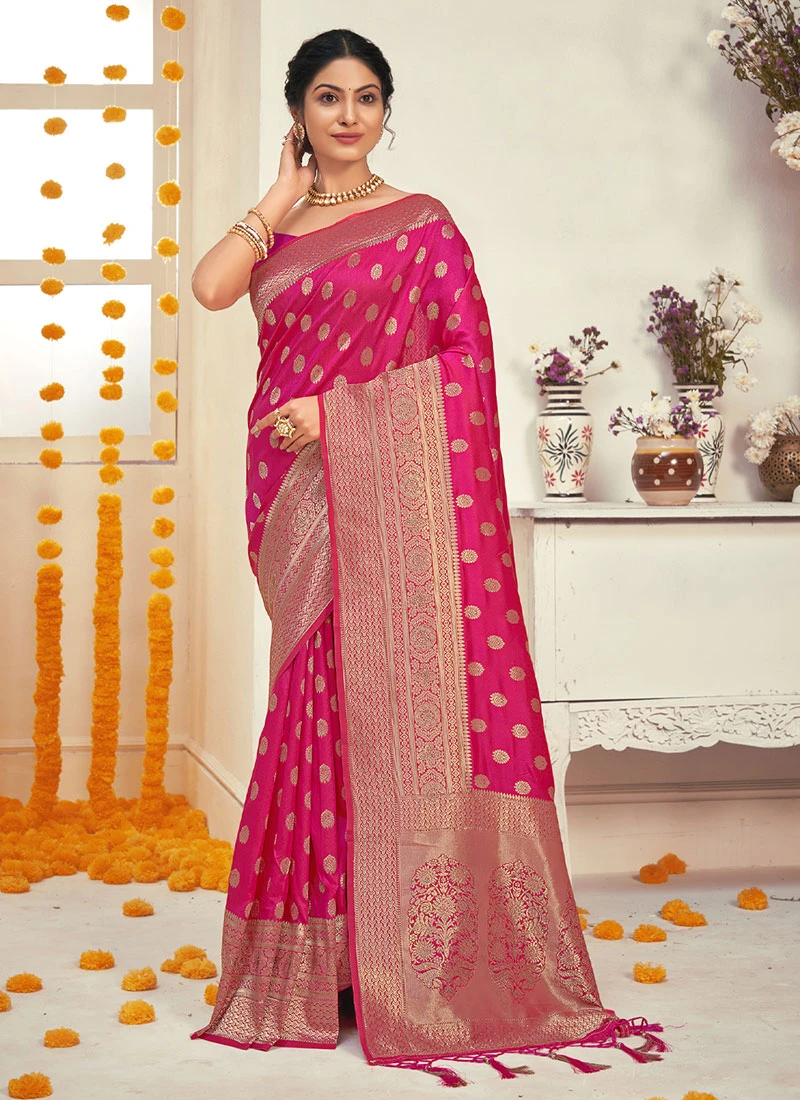 Pink Silk Zari Weaving Saree Festive Wear 3 Pink Silk Zari Weaving Saree Festive Wear - Image 3