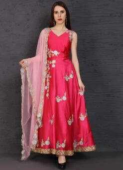 Pink Taffeta Anarkali Suit Party Wear -C Bazaar Shop pink taffeta anarkali suit slsifh990019 u