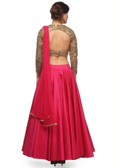 Pink Taffeta Silk Embroidery Work Umbrella Lehenga Wedding Wear -C Bazaar Shop pink taffeta silk embroidery work umbrella lehenga ghkifh69r b