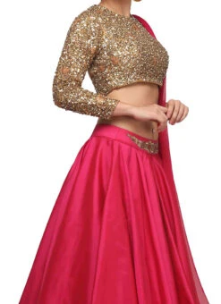 Pink Taffeta Silk Embroidery Work Umbrella Lehenga Wedding Wear