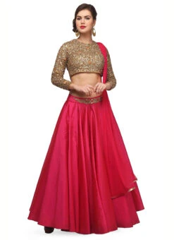 Pink Taffeta Silk Embroidery Work Umbrella Lehenga Wedding Wear -C Bazaar Shop pink taffeta silk embroidery work umbrella lehenga ghkifh69r u