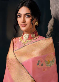 Pink Tissue Silk Zari Work Saree Festive Wear -C Bazaar Shop pink tissue silk zari work saree saspl2704 b