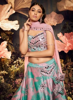 Pink Velvet Sequins Embroidery Mirror Work Umbrella Lehenga Party Wear -C Bazaar Shop pink velvet sequins embroidery mirror work umbrella lehenga ghsom2272 b