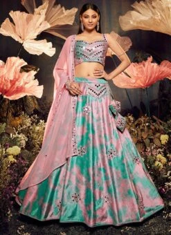 Pink Velvet Sequins Embroidery Mirror Work Umbrella Lehenga Party Wear -C Bazaar Shop pink velvet sequins embroidery mirror work umbrella lehenga ghsom2272 u