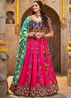 Pink Viscose Rayon Kutch And Mirror Work Chaniya Choli Festive Wear -C Bazaar Shop pink viscose rayon kutch and mirror work chaniya choli ghsom2337 u