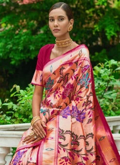 Pink Zari Woven Paithani Silk Saree Festive Wear 7 Pink Zari Woven Paithani Silk Saree Festive Wear -C Bazaar Shop pink zari woven paithani silk saree sasvw333 b