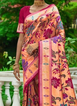 Pink Zari Woven Paithani Silk Saree Festive Wear