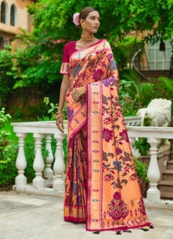 Pink Zari Woven Paithani Silk Saree Festive Wear 6 Pink Zari Woven Paithani Silk Saree Festive Wear -C Bazaar Shop pink zari woven paithani silk saree sasvw333 u