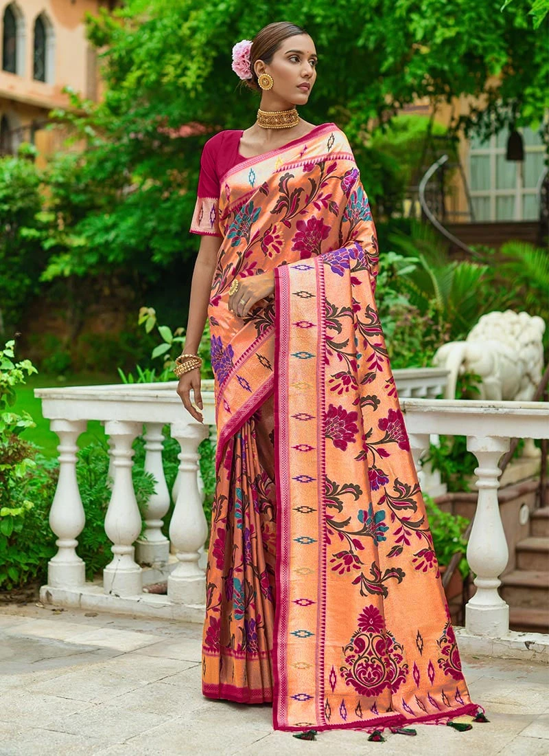 Pink Zari Woven Paithani Silk Saree Festive Wear 3 Pink Zari Woven Paithani Silk Saree Festive Wear - Image 3