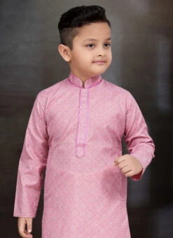 Pink Blended Cotton Printed Kids Boys Kurta Pyjama Festive Wear -C Bazaar Shop pista green blended cotton printed kids boys kurta pyjama kdbmss6240 b