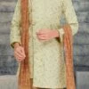 Pista Green Cotton Kids Boys Indowestern Sherwani Festive Wear