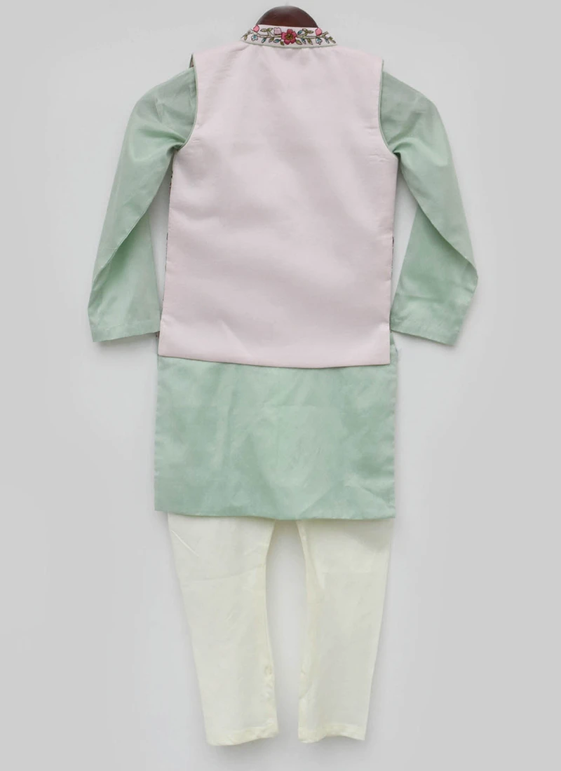 Pista Green Cotton Silk Embroidered Bandi Set Party Wear 3 Pista Green Cotton Silk Embroidered Bandi Set Party Wear - Image 3