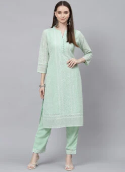 Pista Green Georgette Embroidery Kurta Straight Pant Set Work Wear 6 Pista Green Georgette Embroidery Kurta Straight Pant Set Work Wear -C Bazaar Shop pista green georgette embroidery kurta straight pant set krsmz220888pgr u