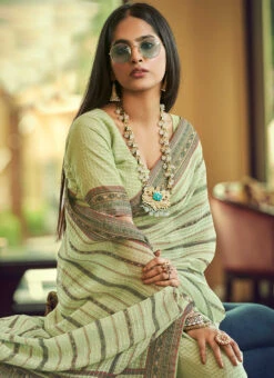 Pista Green Georgette Printed Work Half N Half Saree Party Wear 7 Pista Green Georgette Printed Work Half N Half Saree Party Wear -C Bazaar Shop pista green georgette printed work half n half saree sasak352629005 b