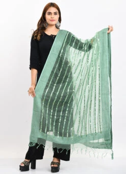 Pista Green Organza Cotton Mirror Embroidery Dupatta Work Wear -C Bazaar Shop pista green organza cotton mirror embroidery dupatta dpdmimfd135 u