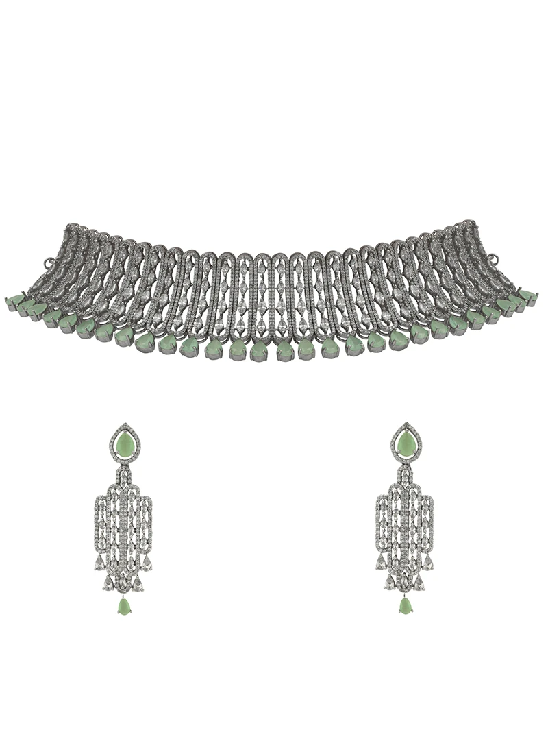 Pista Green Stones Alloy Choker Party Wear 2 Pista Green Stones Alloy Choker Party Wear - Image 2