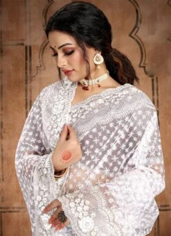 Pleasant Embroidery Stone Work White Net Saree Party Wear 7 Pleasant Embroidery Stone Work White Net Saree Party Wear -C Bazaar Shop pleasant embroidery stone work white net saree sasunf1738 b