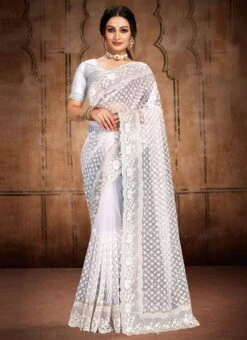 Pleasant Embroidery Stone Work White Net Saree Party Wear 6 Pleasant Embroidery Stone Work White Net Saree Party Wear -C Bazaar Shop pleasant embroidery stone work white net saree sasunf1738 u