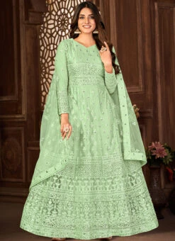 Pleasant Green Embroidery Anarkali Suit Net Fabric Party Wear 6 Pleasant Green Embroidery Anarkali Suit Net Fabric Party Wear -C Bazaar Shop pleasant green embroidery anarkali suit net fabric slsdi8396gr u