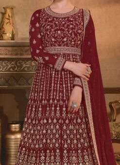 Prachi Desai Maroon Georgette Embroidery Anarkali Suit Party Wear