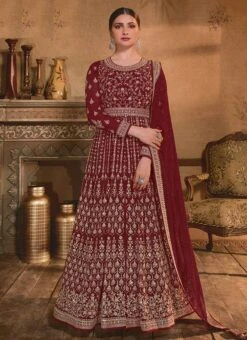 Prachi Desai Maroon Georgette Embroidery Anarkali Suit Party Wear -C Bazaar Shop prachi desai maroon georgette embroidery anarkali suit slsacu8577 u