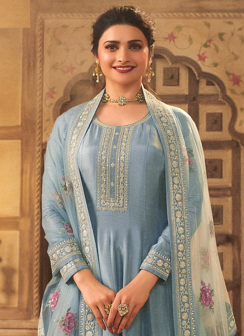 Prachi Desai Sky Blue Dola Silk Embroidered Anarkali Suit Party Wear 4 Prachi Desai Sky Blue Dola Silk Embroidered Anarkali Suit Party Wear - Image 4