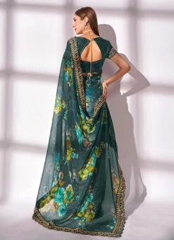 Printed Embroidery Blue Color Georgette Saree Party Wear -C Bazaar Shop printed embroidery blue color georgette saree sasacw4181 b