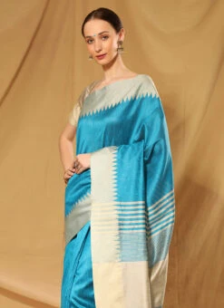 Printed With Latkan Banglori Raw Silk Fabric Firozi Blue Saree Festive Wear -C Bazaar Shop printed with latkan banglori raw silk fabric firozi blue saree sasvw459f b