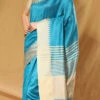 Printed With Latkan Banglori Raw Silk Fabric Firozi Blue Saree Festive Wear