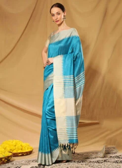 Printed With Latkan Banglori Raw Silk Fabric Firozi Blue Saree Festive Wear -C Bazaar Shop printed with latkan banglori raw silk fabric firozi blue saree sasvw459f u